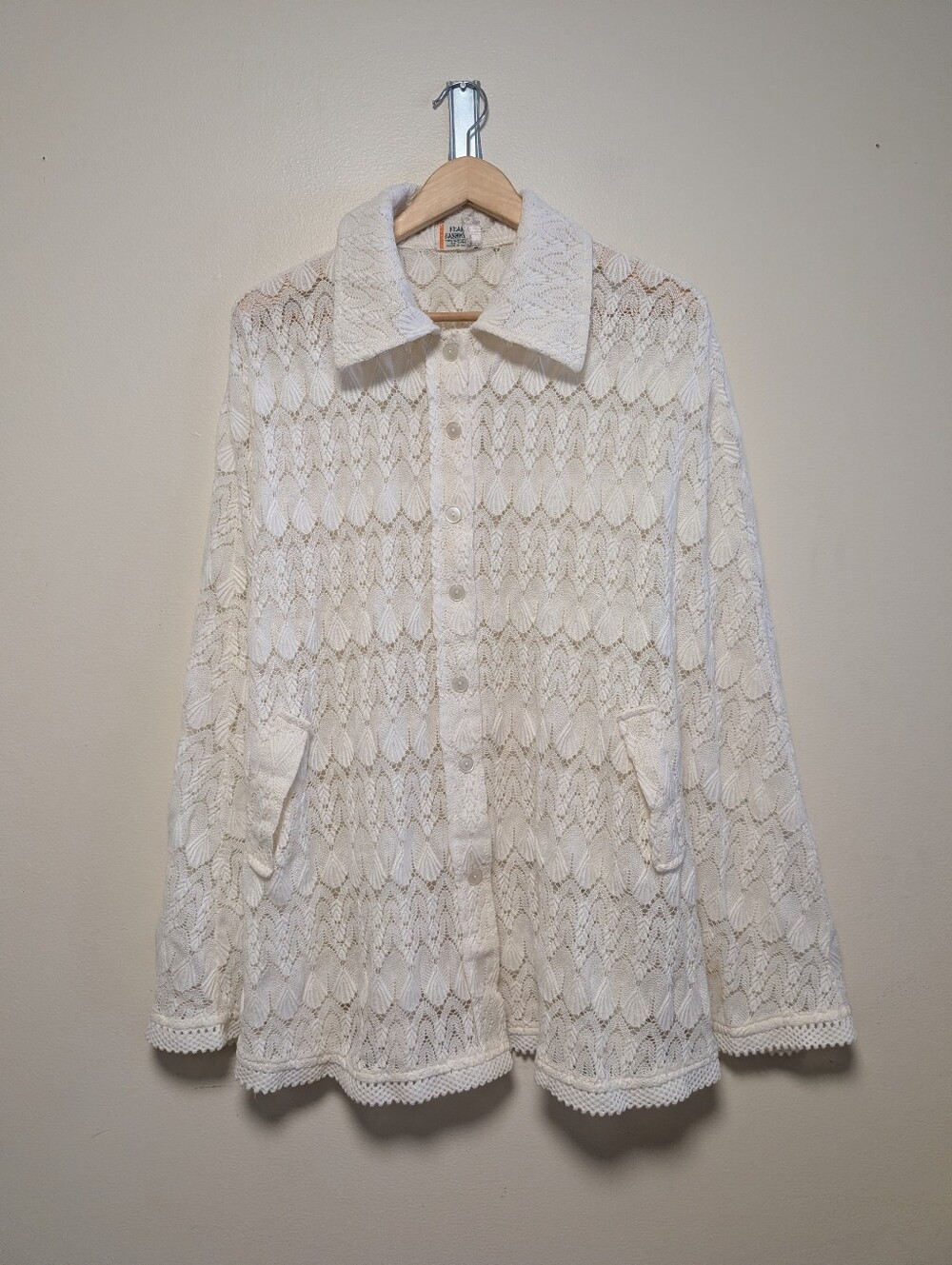 Flair Fashions Ivory Crochet Lace Button-Up Cardigan